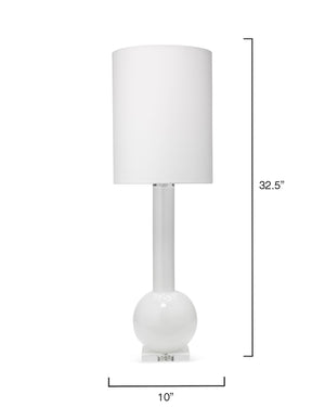 Tall Glass Table Lamp with Drum Shade – White