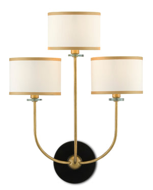 Currey and Company Croydon Wall Sconce - Brass/Satin Black/White