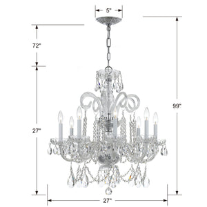 Traditional Crystal 8 Light Hand Cut Crystal Polished Chrome Chandelier