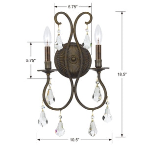 Ashton 2 Light Hand Cut Crystal English Bronze Sconce