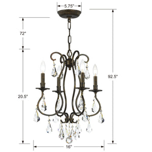 Ashton 4 Light Hand Cut Crystal English Bronze Mini Chandelier