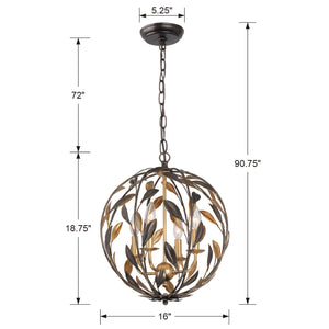 Broche 4 Light English Bronze & Antique Gold Sphere Mini Chandelier