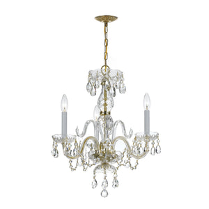 Traditional Crystal 3 Light Clear Italian Crystal Polished Brass Mini Chandelier
