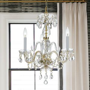 Traditional Crystal 3 Light Clear Italian Crystal Polished Brass Mini Chandelier