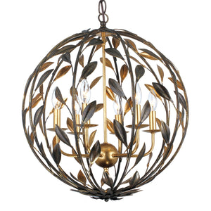 Broche 6 Light English Bronze & Antique Gold Sphere Chandelier