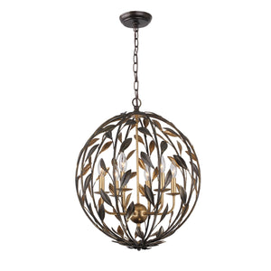 Broche 6 Light English Bronze & Antique Gold Sphere Chandelier