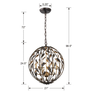 Broche 6 Light English Bronze & Antique Gold Sphere Chandelier