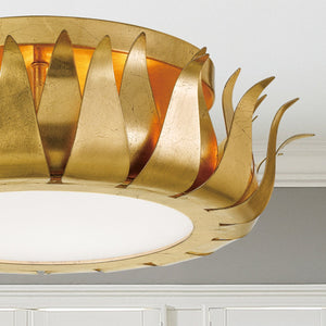 Broche 3 Light Antique Gold Flush Mount Ceiling Lamp