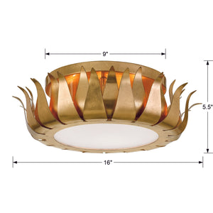 Broche 3 Light Antique Gold Flush Mount Ceiling Lamp