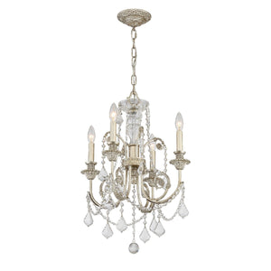 Regis 4 Light Hand Cut Crystal Olde Silver Mini Chandelier