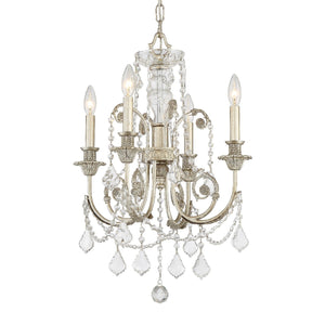 Regis 4 Light Hand Cut Crystal Olde Silver Mini Chandelier