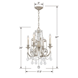 Regis 4 Light Hand Cut Crystal Olde Silver Mini Chandelier