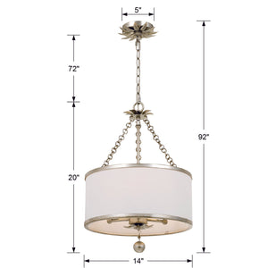 Broche 3 Light Antique Silver Chandelier