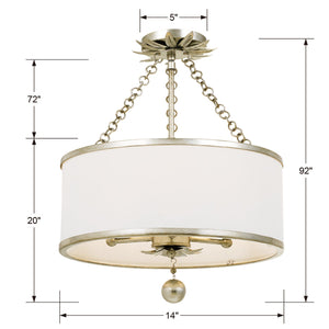 Broche 3 Light Antique Silver Ceiling Mount