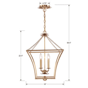 Broche 4 Light Antique Gold Lantern