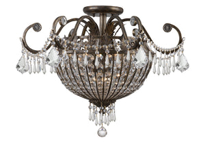 Vanderbilt 9 Light Hand Cut Crystal English Bronze Semi-Flush