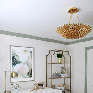Broche 6 Light Antique Gold Leaf Chandelier