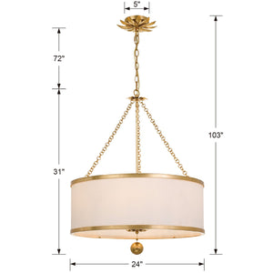 Broche 6 Light Antique Gold Chandelier