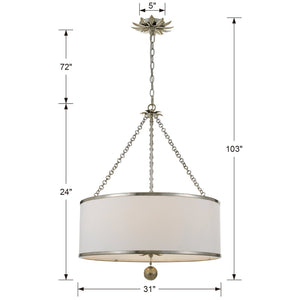 Broche 6 Light Antique Silver Chandelier