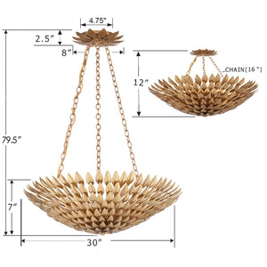 Broche 8 Light Antique Gold Chandelier