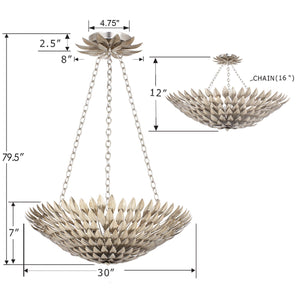 Broche 8 Light Antique Silver Chandelier