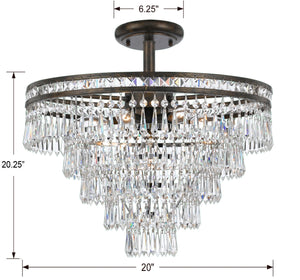 Mercer 7 Light Hand Cut Crystal English Bronze Semi-Flush