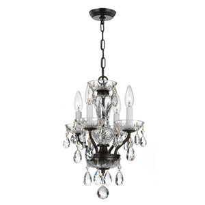 Traditional Crystal Clear Italian Crystal 4 Light English Bronze Mini Chandelier