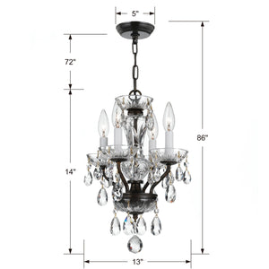 Traditional Crystal Clear Italian Crystal 4 Light English Bronze Mini Chandelier
