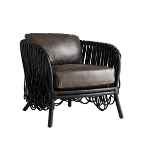 Arteriors Strata Looped Rattan Lounge Chair with Leather Cushion