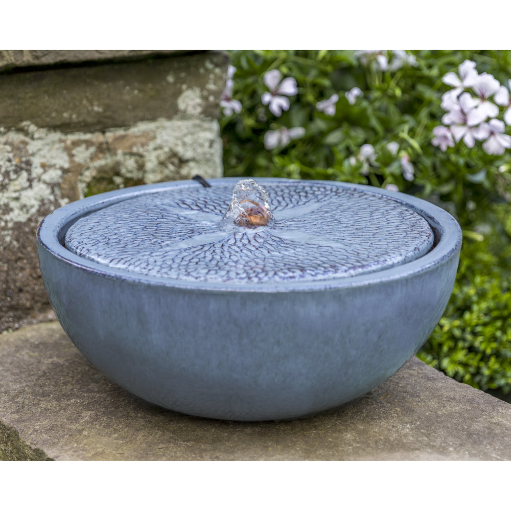 Glazed Terra Cotta Sand Dollar Fountain - French Blue