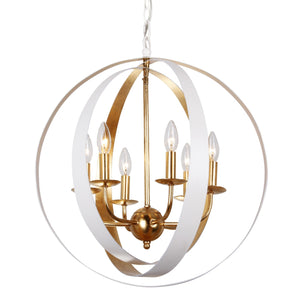 Luna 6 Light White & Gold Sphere Large Chandelier