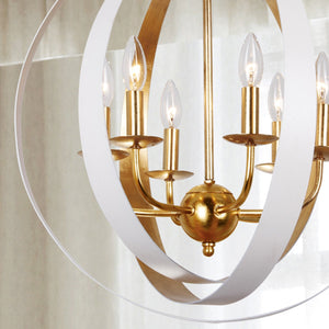 Luna 6 Light White & Gold Sphere Large Chandelier