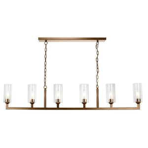 Linear 6-Light Chandelier with Glass Shades – Antique Brass