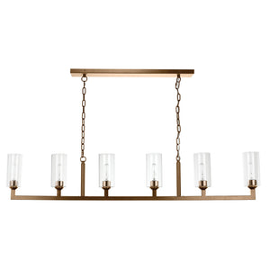 Linear 6-Light Chandelier with Glass Shades – Antique Brass