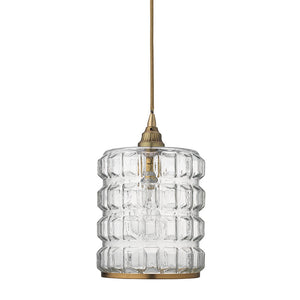 Grid Pattern Clear Glass Pendant with Brass Hardware