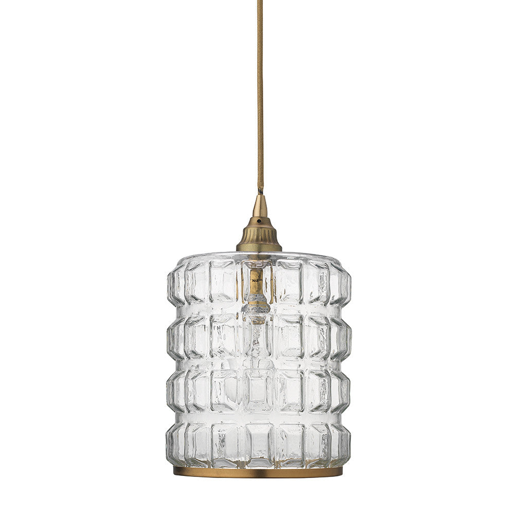 Grid Pattern Clear Glass Pendant with Brass Hardware