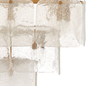 Perignon Three Tier Chandelier in Melted Ice Glass and Antique Brass