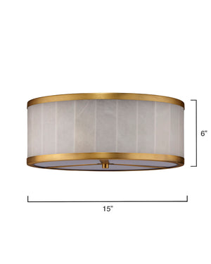 Large Upsala Alabaster Flush Mount Ceiling Light - White Alabaster & Antique Brass w/ Acrylic Diffuser