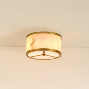 Small Upsala Alabaster Flush Mount Ceiling Light - White Alabaster & Antique Brass w/ Acrylic Diffuser