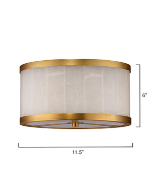 Small Upsala Alabaster Flush Mount Ceiling Light - White Alabaster & Antique Brass w/ Acrylic Diffuser