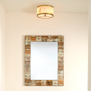 Small Upsala Alabaster Flush Mount Ceiling Light - White Alabaster & Antique Brass w/ Acrylic Diffuser