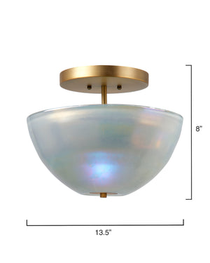Vapor Bowl Semi-Flush Mount - Grey Metallic Glass w/ Antique Brass Metal