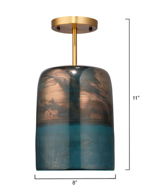 Vapor Semi-Flush Mount - Aqua Metallic Glass & Antique Brass Metal