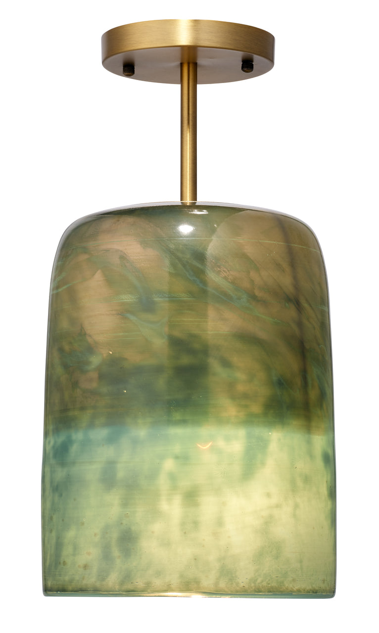 Vapor Semi-Flush Mount - Aqua Metallic Glass & Antique Brass Metal