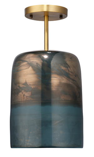 Vapor Semi-Flush Mount - Aqua Metallic Glass & Antique Brass Metal