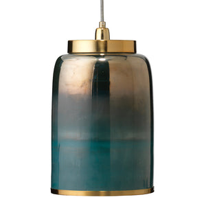 Hand Blown Glass & Brass Pendant – Aqua Ombre