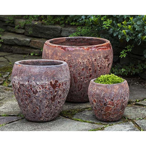 Red Angkor Glazed Terra Cotta Planters - Set of 3