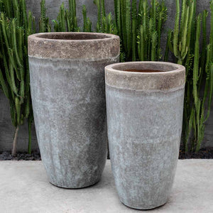 Grey Mist Glazed Terra Cotta Bullet Planters - Set of 2