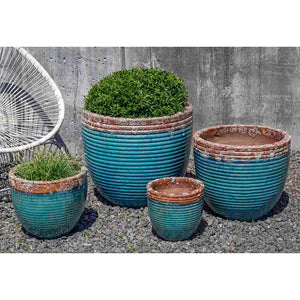 Beachcomber Aqua Two-Tone Glazed Terra Cotta Planters - Set of 4