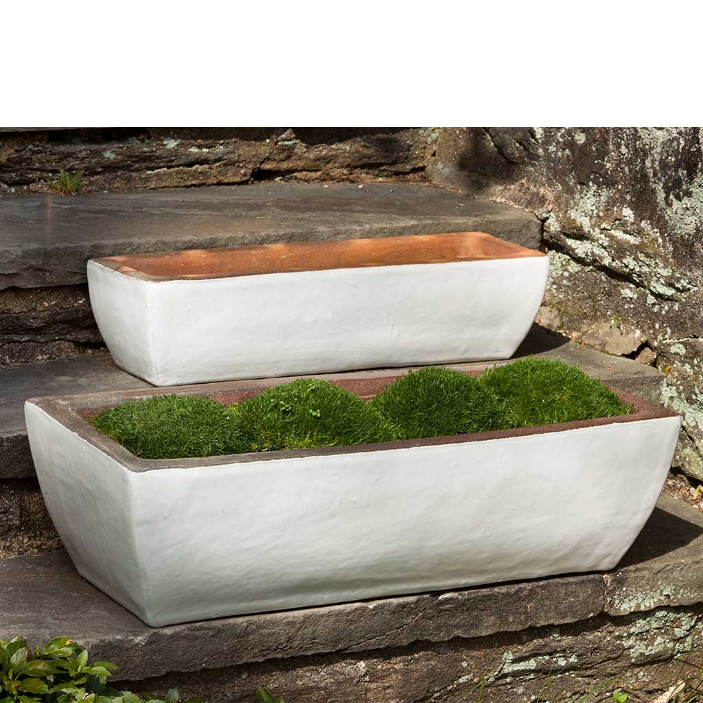 Antique White Glazed Terra Cotta Rustic Trough Planters - Set of 2